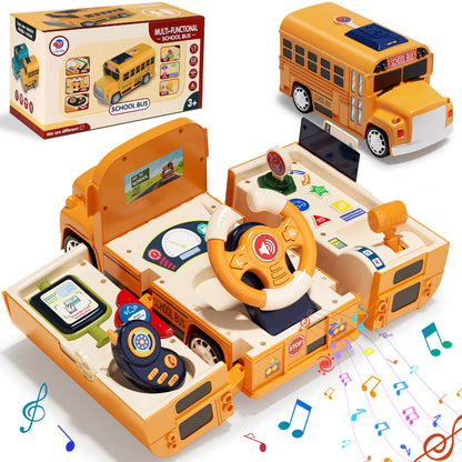 School Bus Toys for Toddler 1 3, School Bus Toys with Light & Sound, Foldable School Bus Toys for Boys, Toys Boys 1 Year Old, Christmas Birthday Gift for Boy