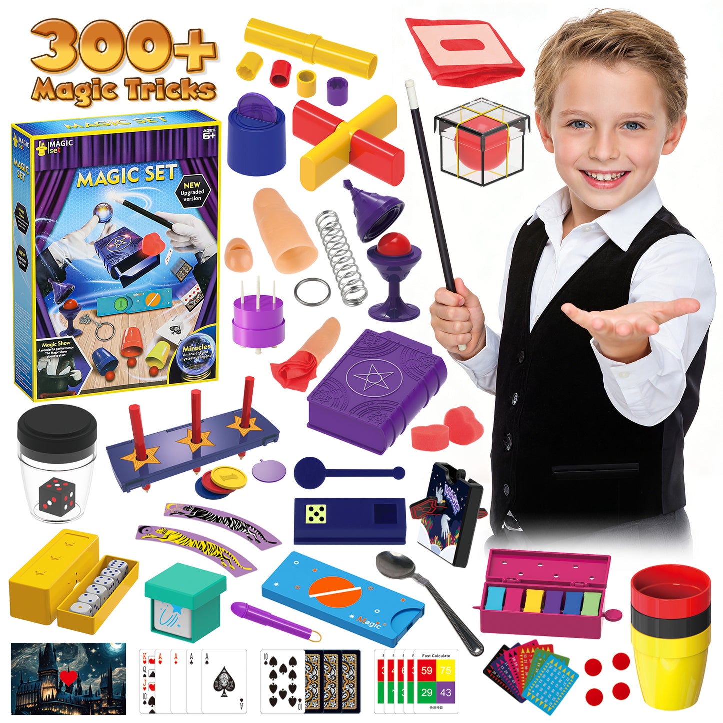 Magic Kit, Magic Set with Manual and Video Tutorials, Magic Kits for 6 7 8 9 Year Old Boys Girls, Birthday Christmas Gifts for Kids Age 6-9