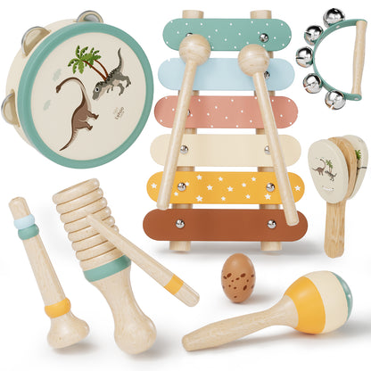 Musical Instruments for Kids, 1 Year Old Toys, Baby Musical Toys for 1 2 3 Toddler, Wooden Musical Toys with Xylophone & Tambourine, Dinosaur Toys, Montessori Learning Toys for 1 Year Old