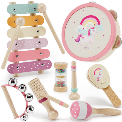 Musical Instruments for Kids, 1 Year Old Toys, Baby Musical Toys for 1 2 3 Toddler, Wooden Musical Toys with Xylophone & Tambourine, Unicorn Toys, Montessori Learning Toys for 1 Year Old