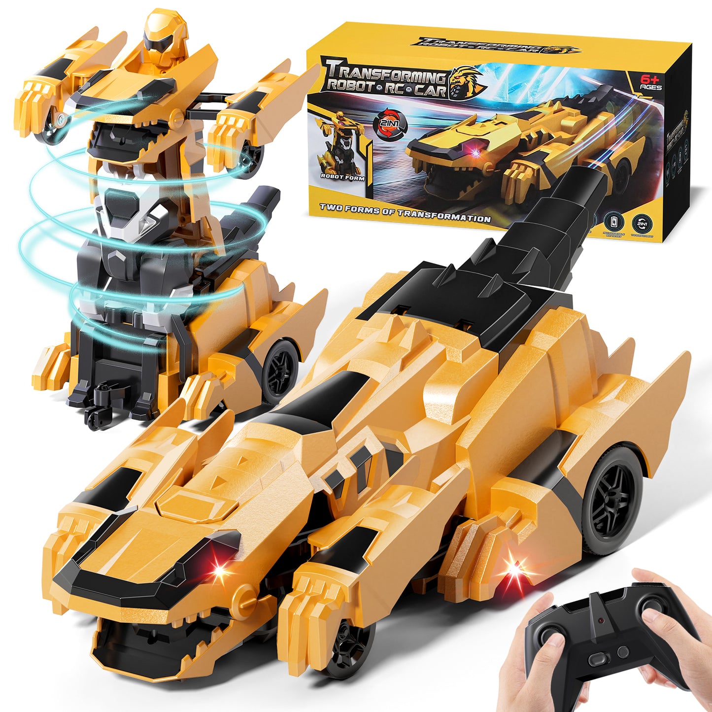 Remote Control Dinosaur, Dinosaur Transform RC Cars, 2.4Ghz Remote Control Car with Light & 360 °Rotation One Button Deformation, Dinosaur Toys, Remote Control Car for 3 4 5 6 Year Old Boys Girls