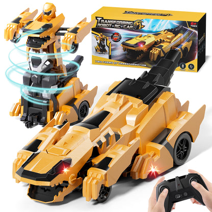 Remote Control Dinosaur, Dinosaur Transform RC Cars, 2.4Ghz Remote Control Car with Light & 360 °Rotation One Button Deformation, Dinosaur Toys, Remote Control Car for 3 4 5 6 Year Old Boys Girls