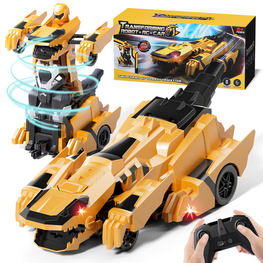 Remote Control Dinosaur, Dinosaur Transform RC Cars, 2.4Ghz Remote Control Car with Light & 360 °Rotation One Button Deformation, Dinosaur Toys, Remote Control Car for 3 4 5 6 Year Old Boys Girls