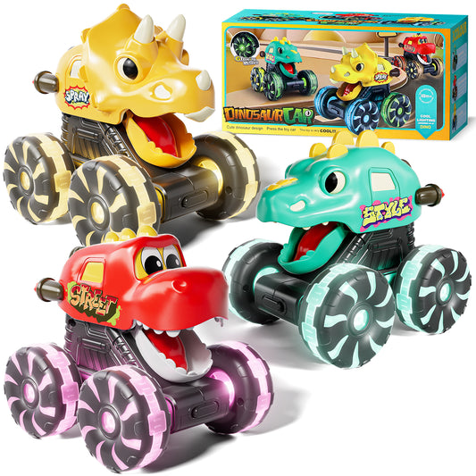 3 Pack Monster Truck Toys, Toy Truck with Flashing LED Wheels, Toddler Toy Car, Press & Go Cars, Toddler Toys 1-3 for Boys Birthday Gift