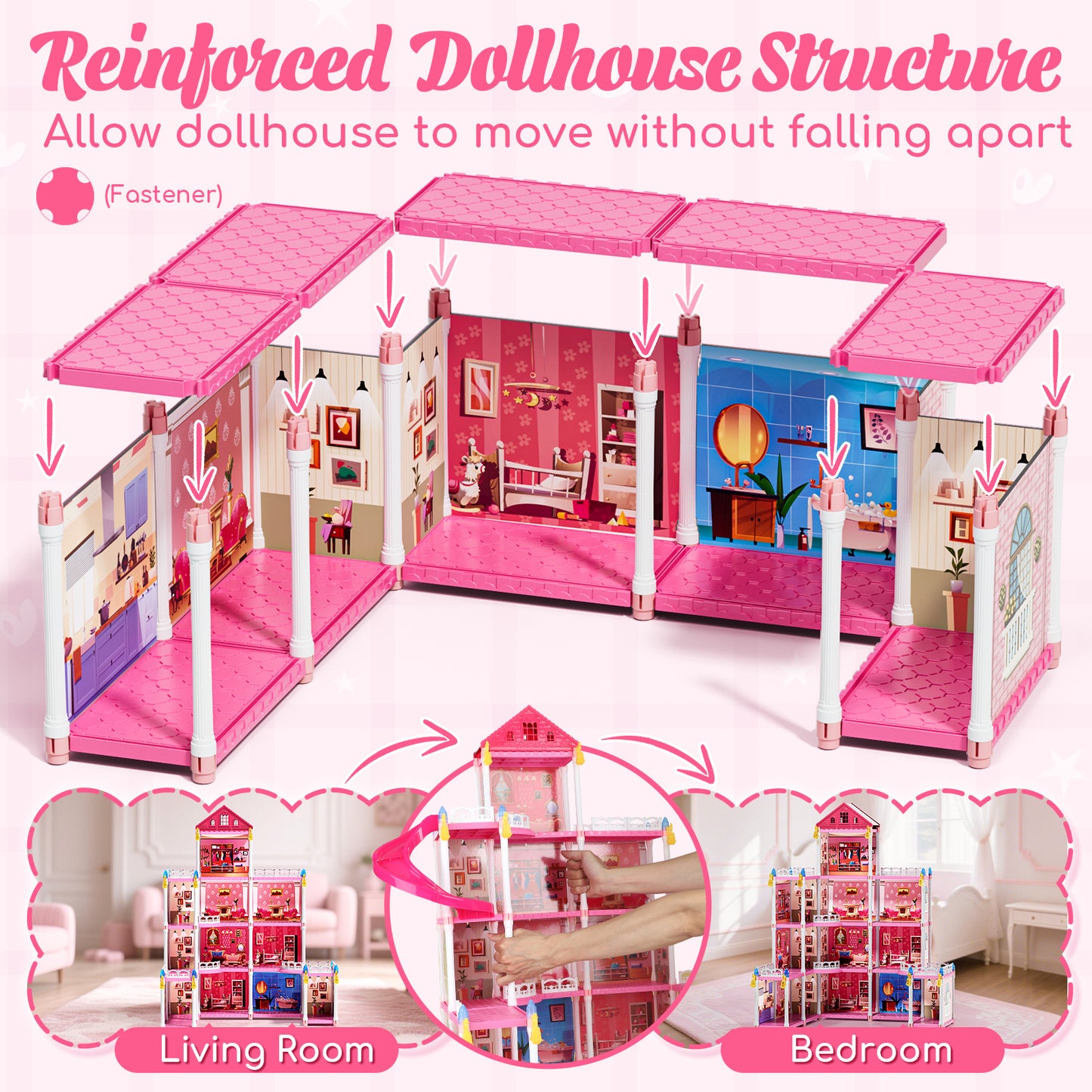 Doll House - Toys for 3 Year Old Girl Dream Dollhouse 12 Rooms Playhouse with LED Lights Furniture and Accessories, Pretend Play kit Doll House for Princess Age 3 4 5 6 7