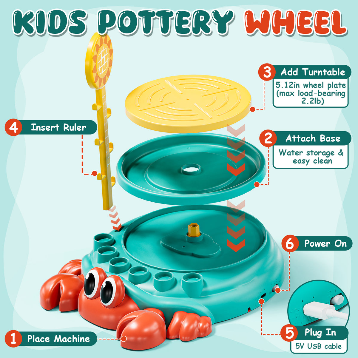 Pottery Wheel for Kids, Kids Pottery Wheel Kit for Girls Boys, Art and Crafts for Kids Ages 8-12, Clay Making Pottery Wheel with Foot Pedal & Sculpting Tools