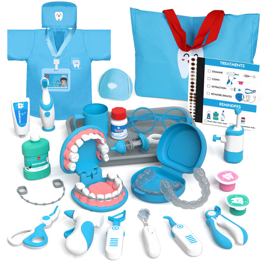 Doctor Kit for Kids, Dentist Play Set, Pretend Doctor Kit Dentist Medical Kit with Electronic Stethoscope Toys for 3-6 Year Old Boys Girls