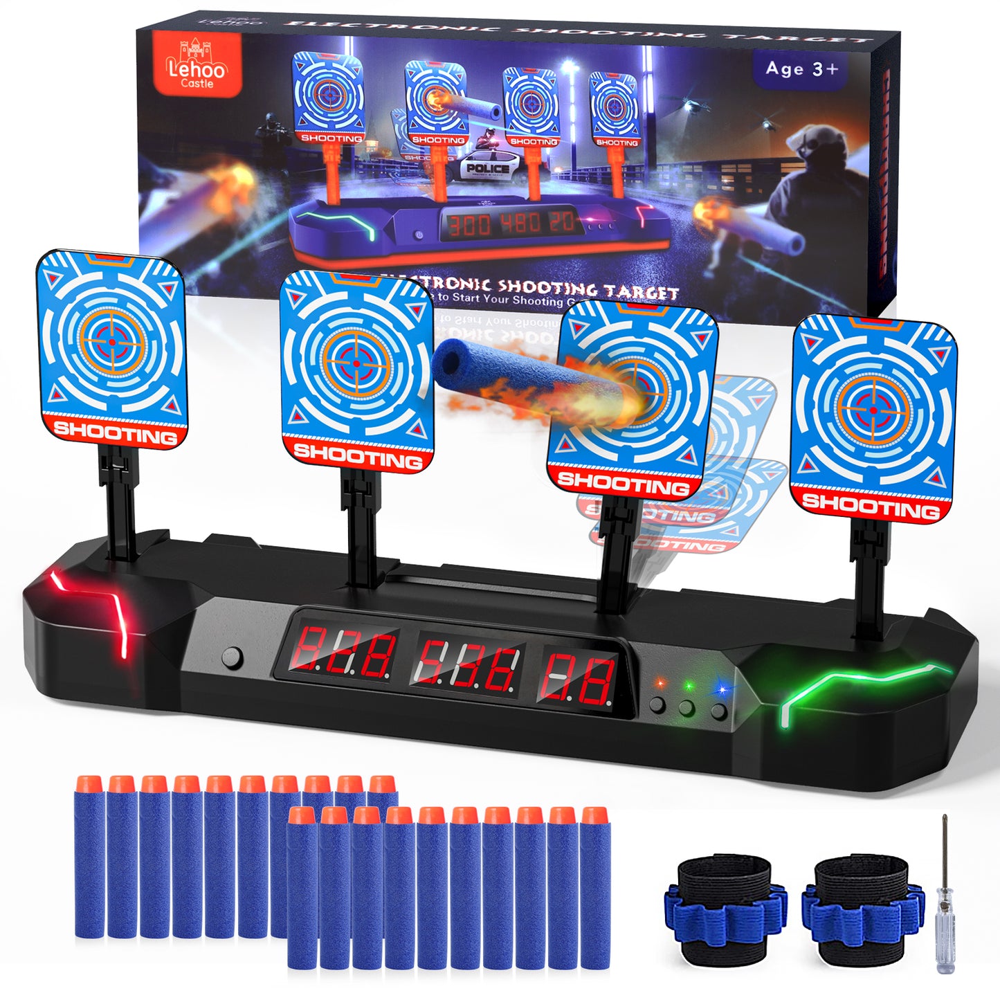 Electronic Shooting Targets for Nerf, Auto Reset Digital Target with LED Light, Gift Toy for Kids Boys Girls 4 5 6 7 8 - Black