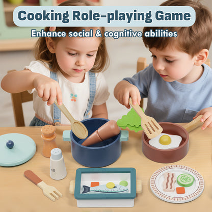 LC Play Food Sets, Wooden Play Food Set for Kids Kitchen Play Kitchen Accessories Kids Cutting Pretend Play Fake Food Toys for 3 4 5 6 7 Years Girls Boys Toddlers Educational Toys