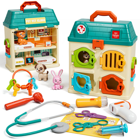Pet Vet Toy Doctor Kit for Toddler, Pretend Play Set Vet Clinic Toys, Pet Care Playset Animal with Medical Accessories, Hospital Pretend Play Set Vet Toys for 2 3 4 5 6 Year Old Boys Girls Gift