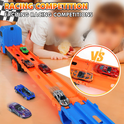 Toy Trucks Cars for Toddlers, Transport Truck Car Toys, Toddler Toys for 3 4 5 6 Years Old Boys, Carrier Truck Toy Cars for Toddlers with 6 Toy Racing Cars, 61" Race Track, Kids Toys for Boys Girls