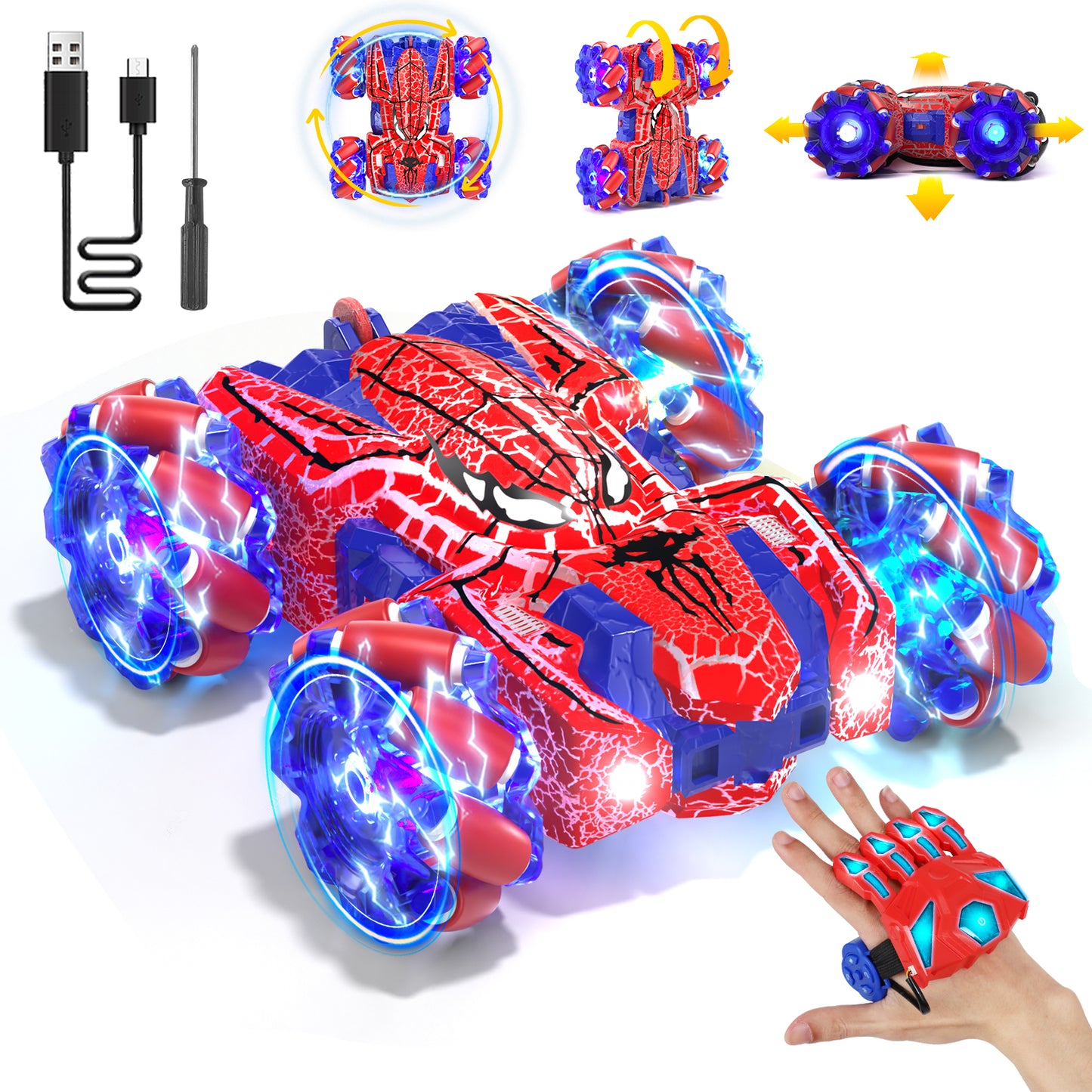 Remote Control Car, RC Car Toys for Boys 5 6 7 8 9 10 Year Old, Double Sided RC Car with Gesture Sensing & Cool Light, 2.4Ghz RC Stunt Car for Kids Outdoor Toys