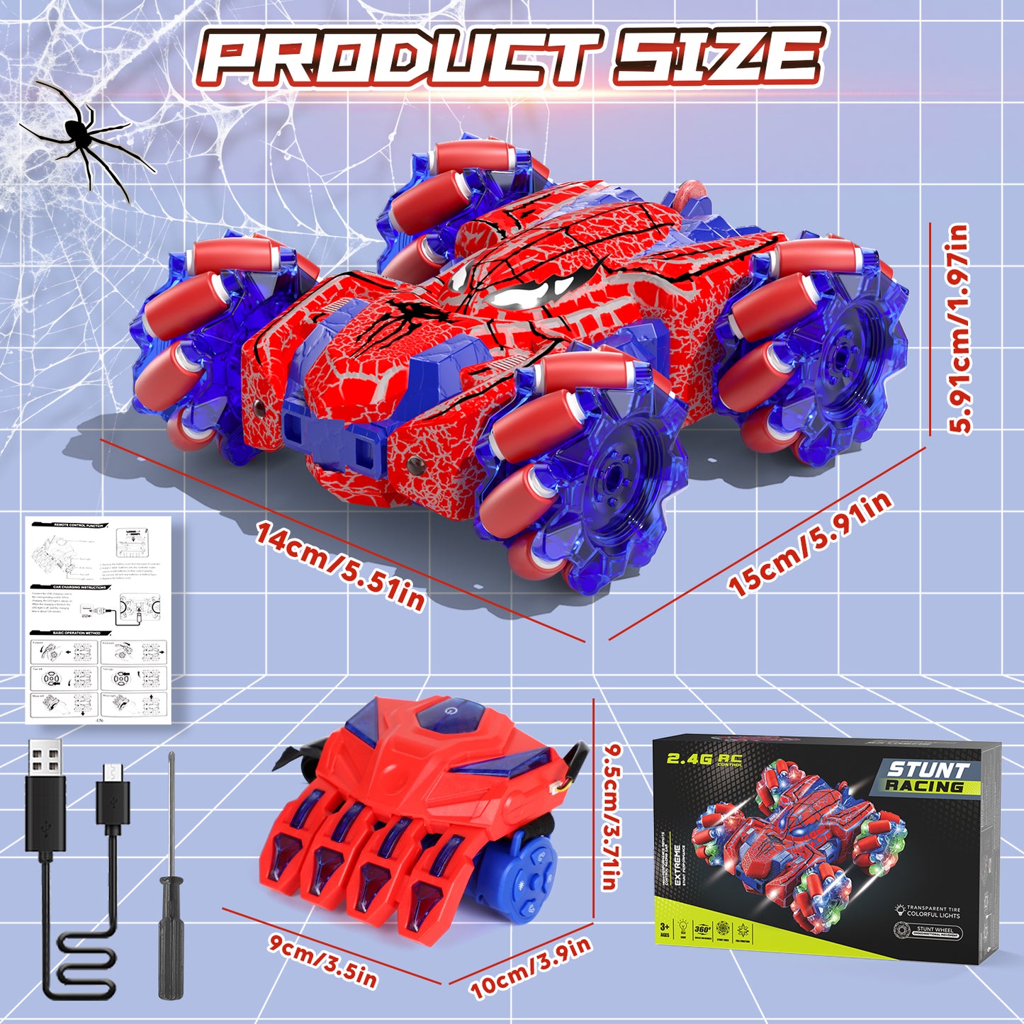 Remote Control Car, RC Car Toys for Boys 5 6 7 8 9 10 Year Old, Double Sided RC Car with Gesture Sensing & Cool Light, 2.4Ghz RC Stunt Car for Kids Outdoor Toys