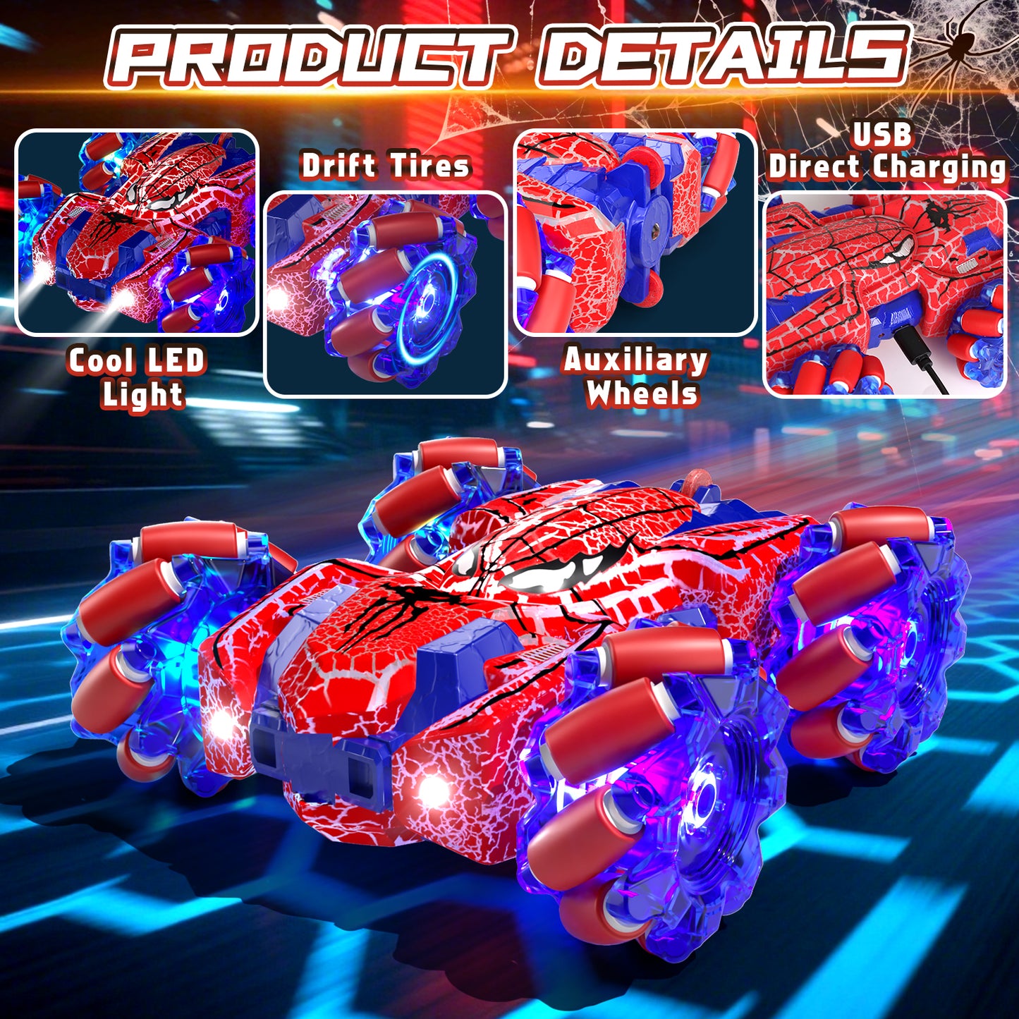 Remote Control Car, RC Car Toys for Boys 5 6 7 8 9 10 Year Old, Double Sided RC Car with Gesture Sensing & Cool Light, 2.4Ghz RC Stunt Car for Kids Outdoor Toys