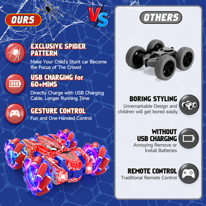 Remote Control Car, RC Car Toys for Boys 5 6 7 8 9 10 Year Old, Double Sided RC Car with Gesture Sensing & Cool Light, 2.4Ghz RC Stunt Car for Kids Outdoor Toys