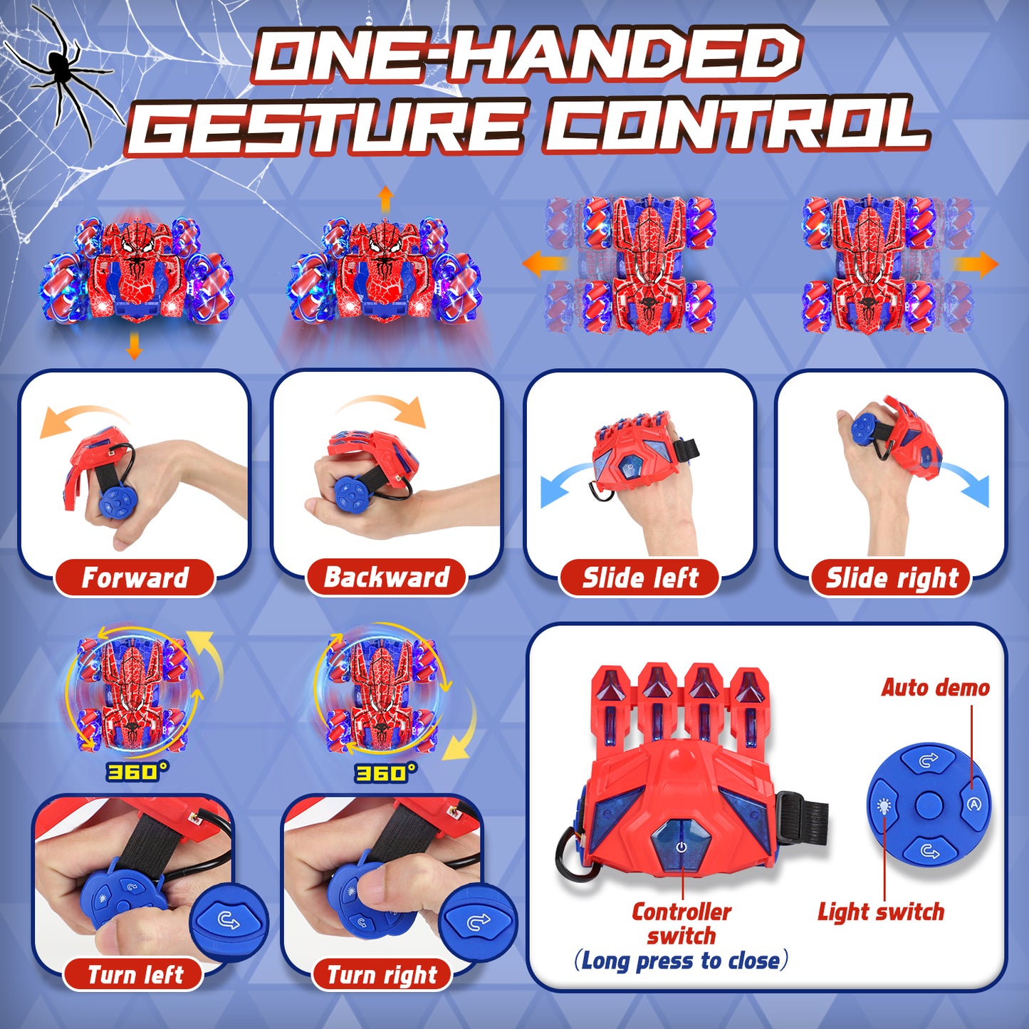 Remote Control Car, RC Car Toys for Boys 5 6 7 8 9 10 Year Old, Double Sided RC Car with Gesture Sensing & Cool Light, 2.4Ghz RC Stunt Car for Kids Outdoor Toys