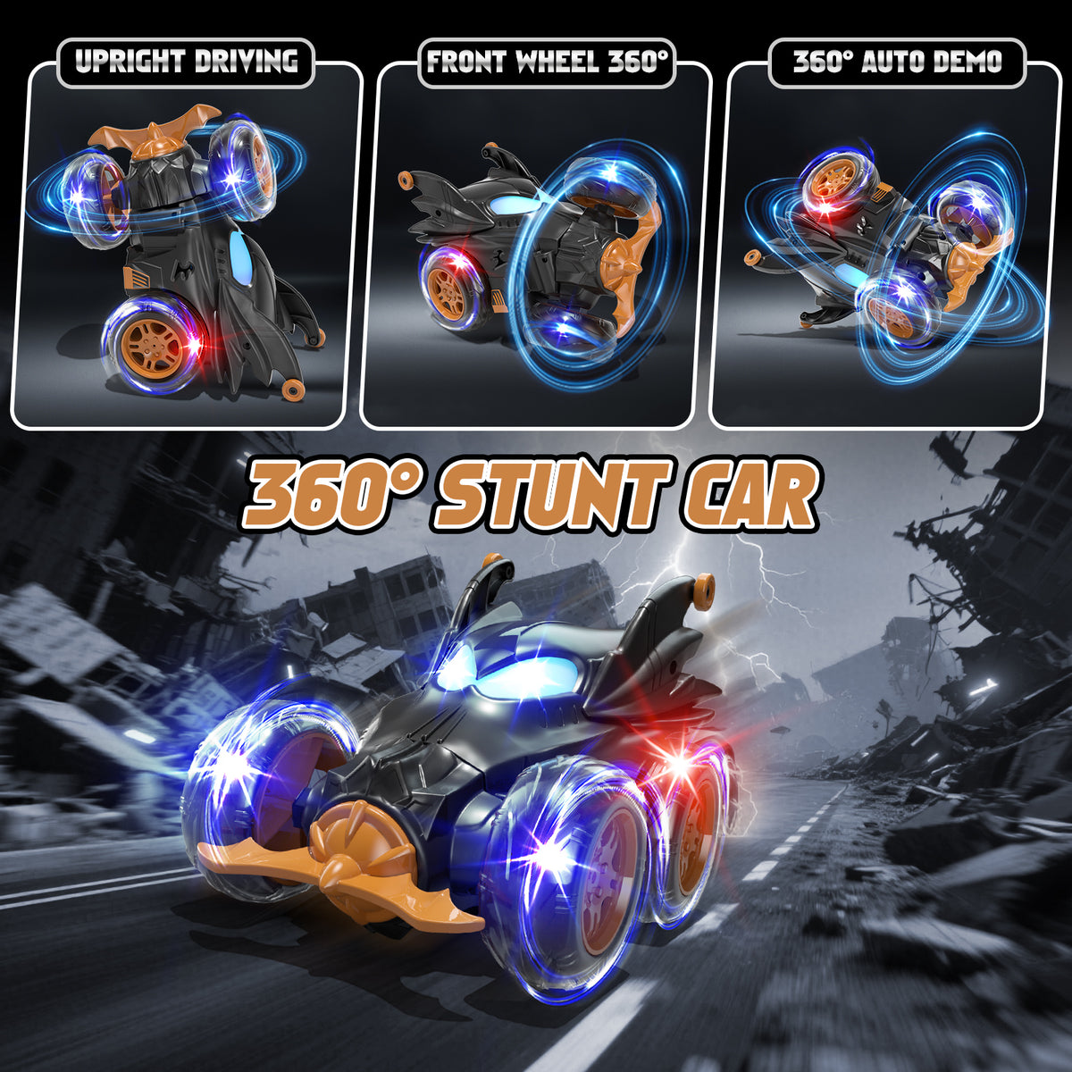 Remote Control Car, RC Cars for Kids 5 6 7 8 9 10 Year Old, 360° Ratation RC Monster Truck Toys with Cool Lights, 2.4Ghz Fast Stunt for Kids Outdoor Toys