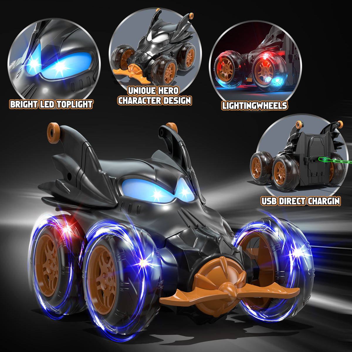 Remote Control Car, RC Cars for Kids 5 6 7 8 9 10 Year Old, 360° Ratation RC Monster Truck Toys with Cool Lights, 2.4Ghz Fast Stunt for Kids Outdoor Toys