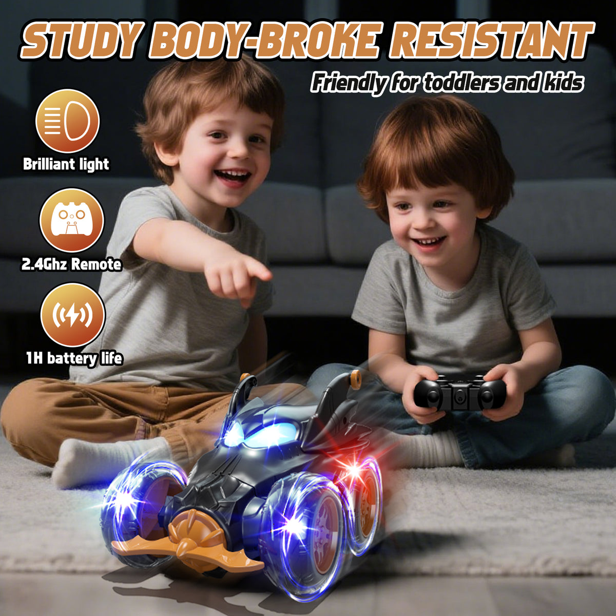 Remote Control Car, RC Cars for Kids 5 6 7 8 9 10 Year Old, 360° Ratation RC Monster Truck Toys with Cool Lights, 2.4Ghz Fast Stunt for Kids Outdoor Toys