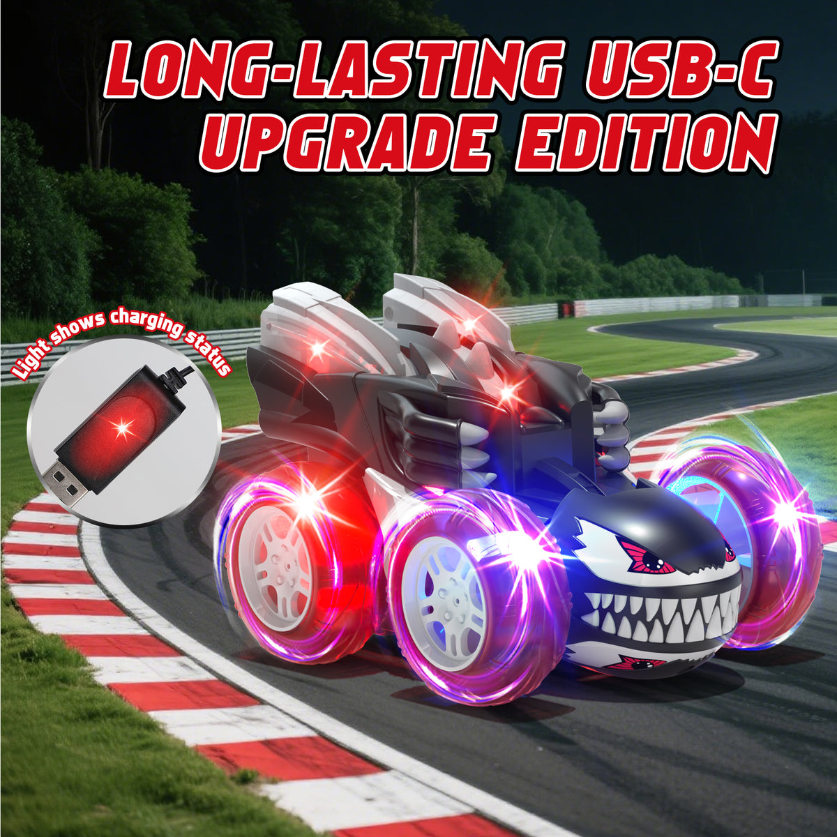 Remote Control Car, RC Cars for Kids 5 6 7 8 9 10 Year Old, 360° Ratation RC Monster Truck Toys with Cool Lights, 2.4Ghz Fast Stunt for Kids Outdoor Toys
