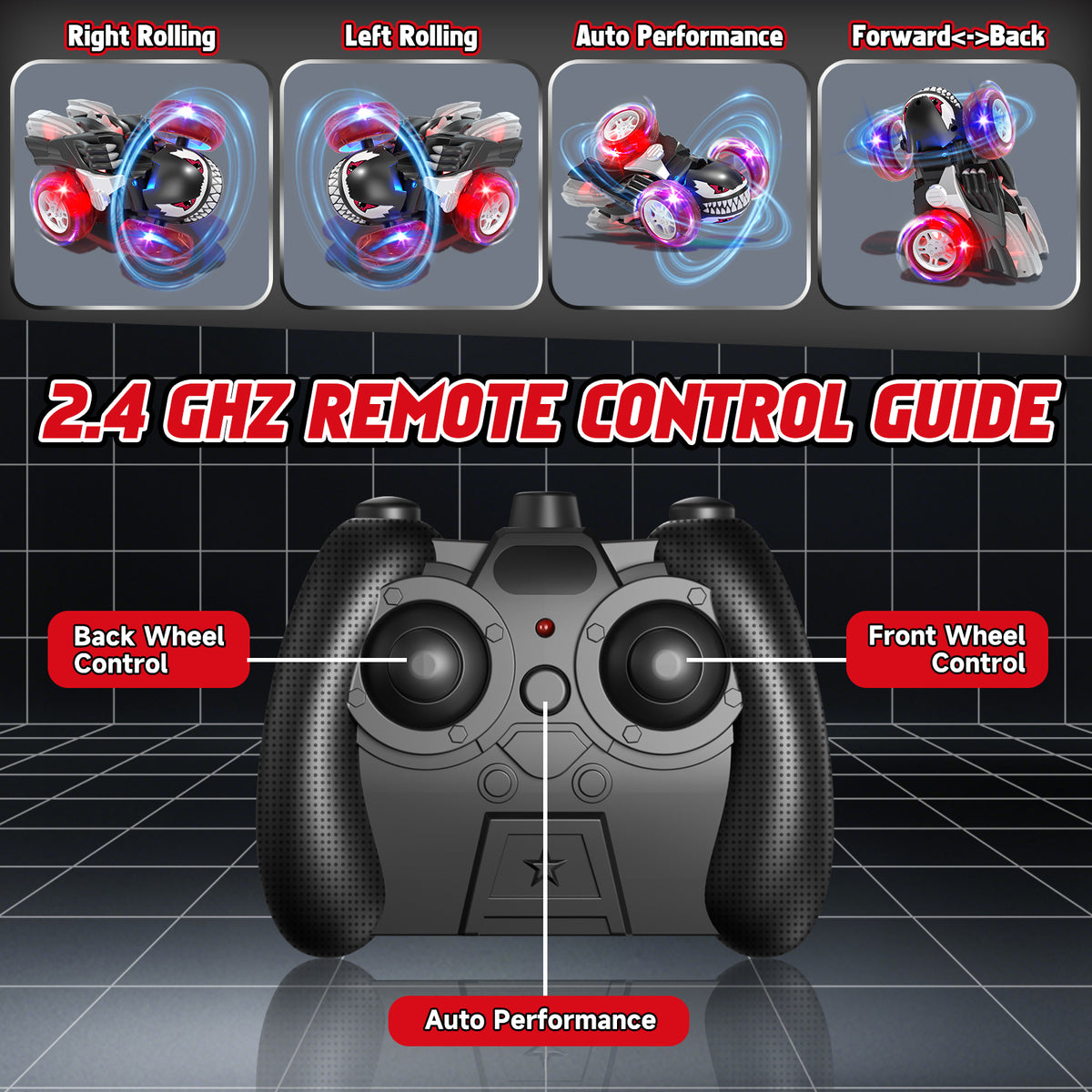 Remote Control Car, RC Cars for Kids 5 6 7 8 9 10 Year Old, 360° Ratation RC Monster Truck Toys with Cool Lights, 2.4Ghz Fast Stunt for Kids Outdoor Toys