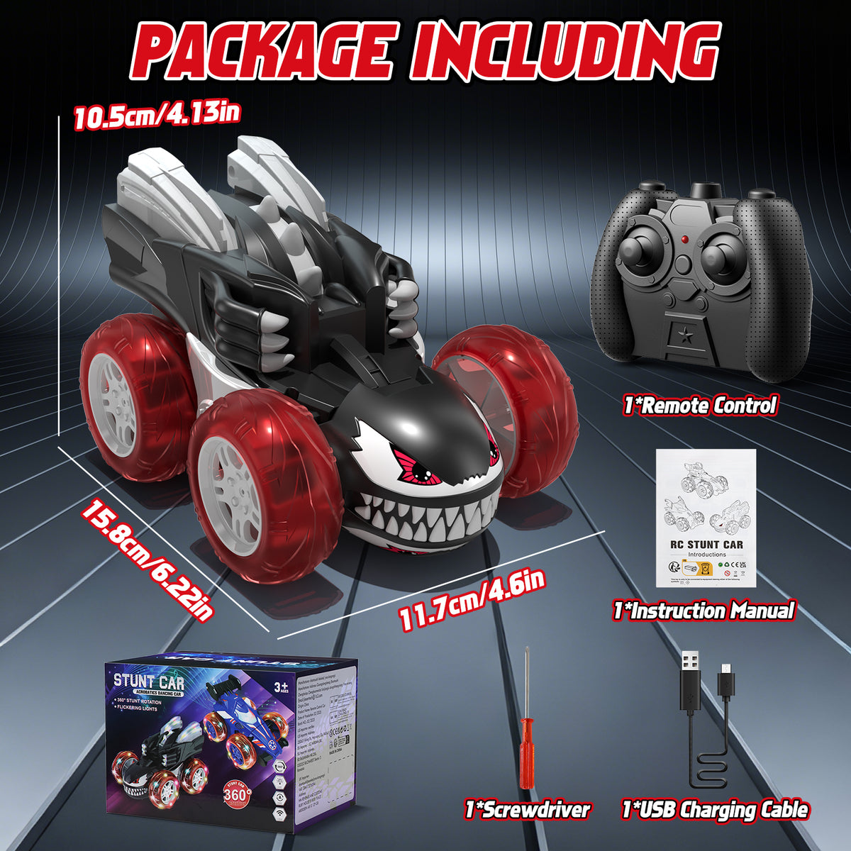 Remote Control Car, RC Cars for Kids 5 6 7 8 9 10 Year Old, 360° Ratation RC Monster Truck Toys with Cool Lights, 2.4Ghz Fast Stunt for Kids Outdoor Toys