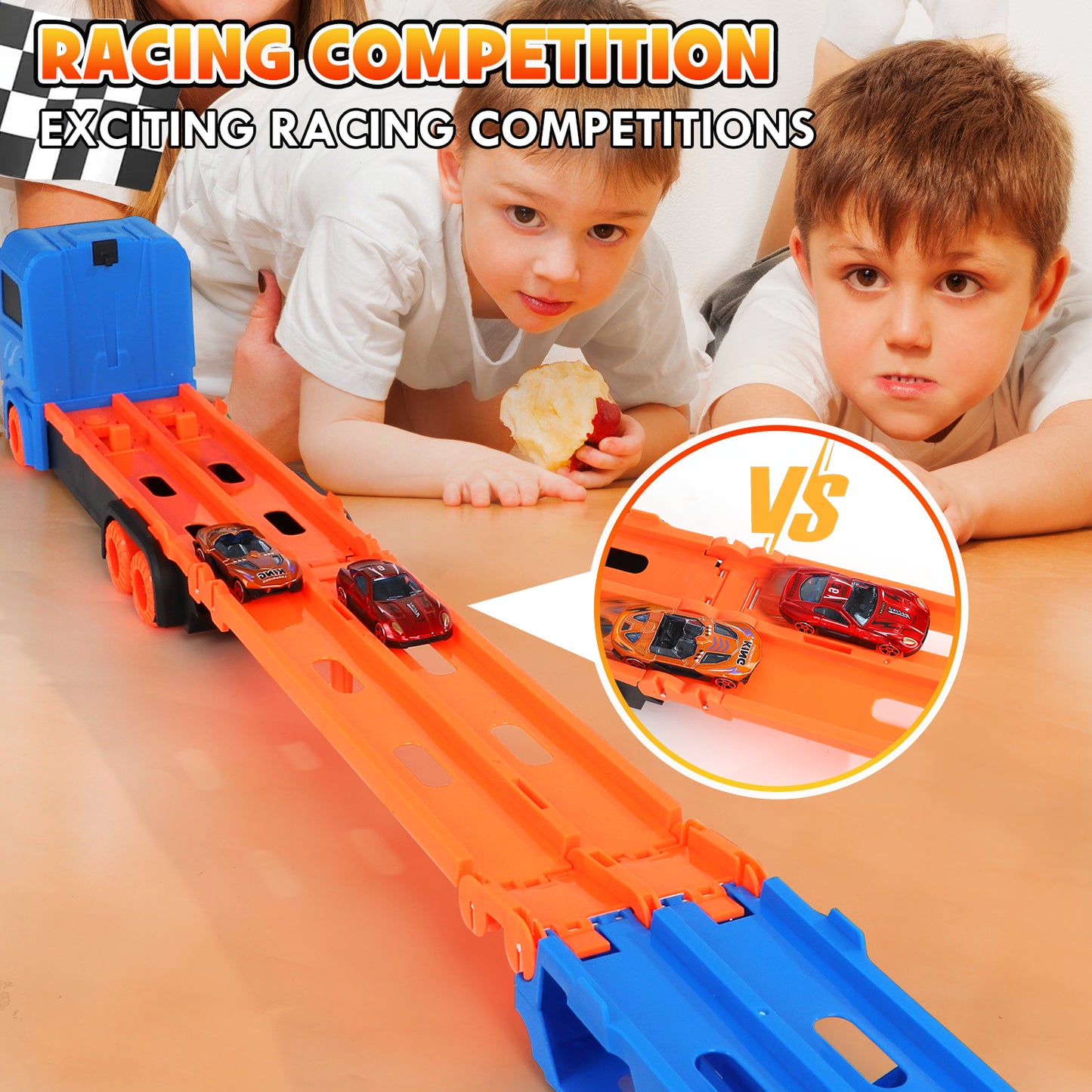 Truck Toy for 2 Year Old Boys, Toys Cars Set with Race Track Ultimate Transporter Hauler, Transporter Truck with 6 Die-Cast Car Toys Gifts for Kids Ages 2 3 4 5 6 Years Old