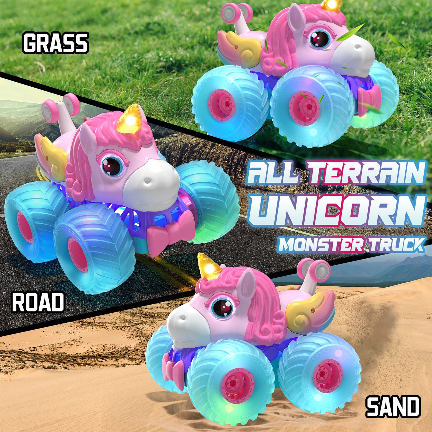 Unicorn Remote Control Cars, RC Cars, Remote Control Monster Truck Unicorn Toys, 2.4Ghz Stunt with Light & 360°Rotation, Unicorn Toys for Girls 5-10, Birthday Gift for 5 Year Old Girl