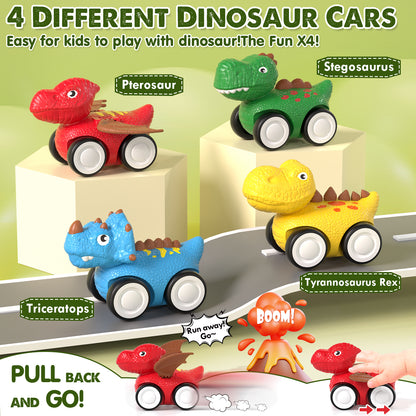 Toys for 2 Year Old Boys, Toddler Dinosaur Truck with Sounds & Lights, Toys Cars Set with Race Track, Pull Back Cars Baby Toys, Toys for Boys 2 to 4 Years Old, Best Birthday Christmas Gifts