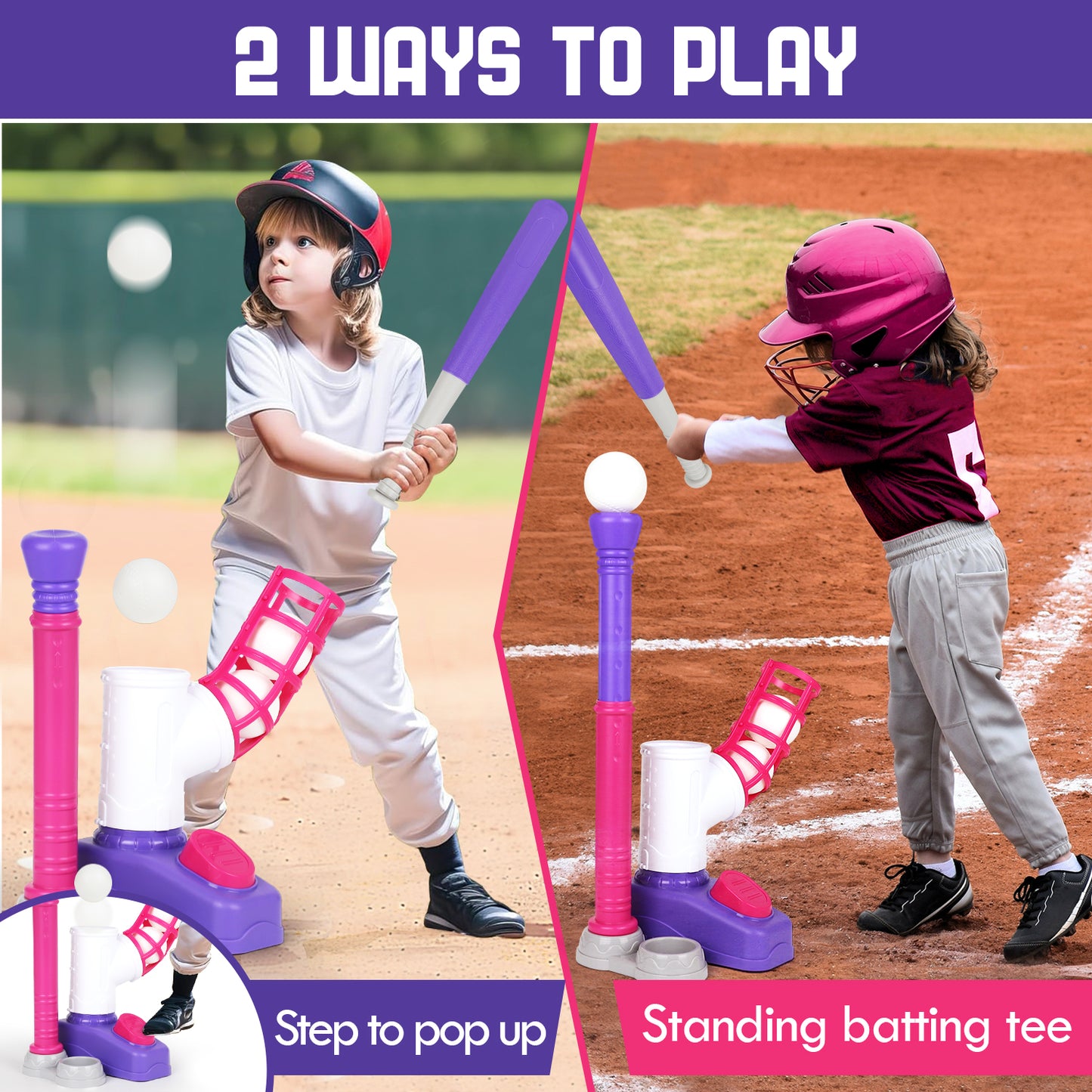 T Ball Set Toys for Kids Boys 3-5, Kids Baseball Toys Includes 6 Balls, for Age 3 to 6, Toddler Baseball Game Sports & Outdoors Toys, Auto Ball Launcher