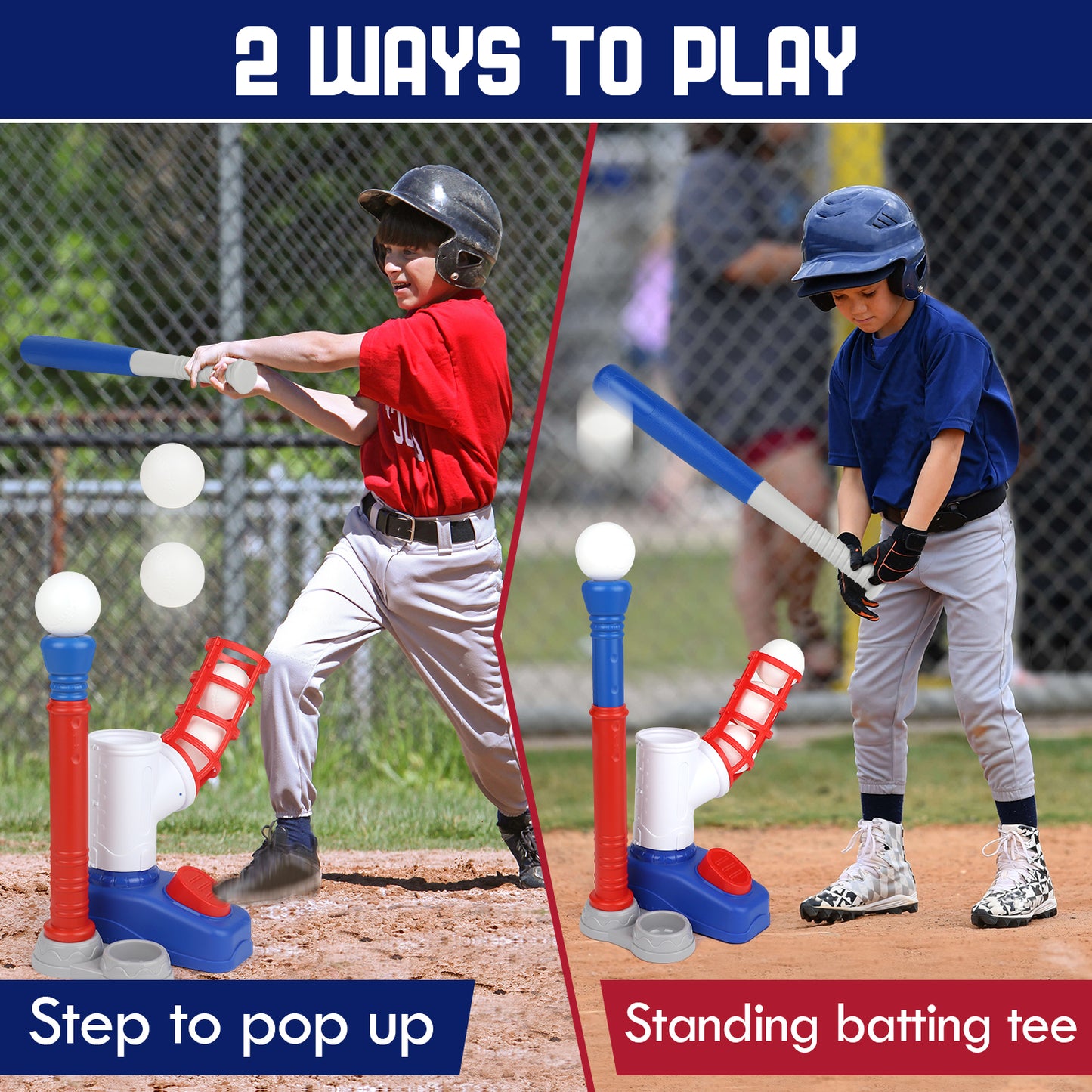 T Ball Set Toys for Kids Girls 3-5,for Age 3 to 6, Toddler Baseball Game Sports & Outdoors Toys, Kids Baseball Toys Includes 6 Balls, Auto Ball Launcher - Blue