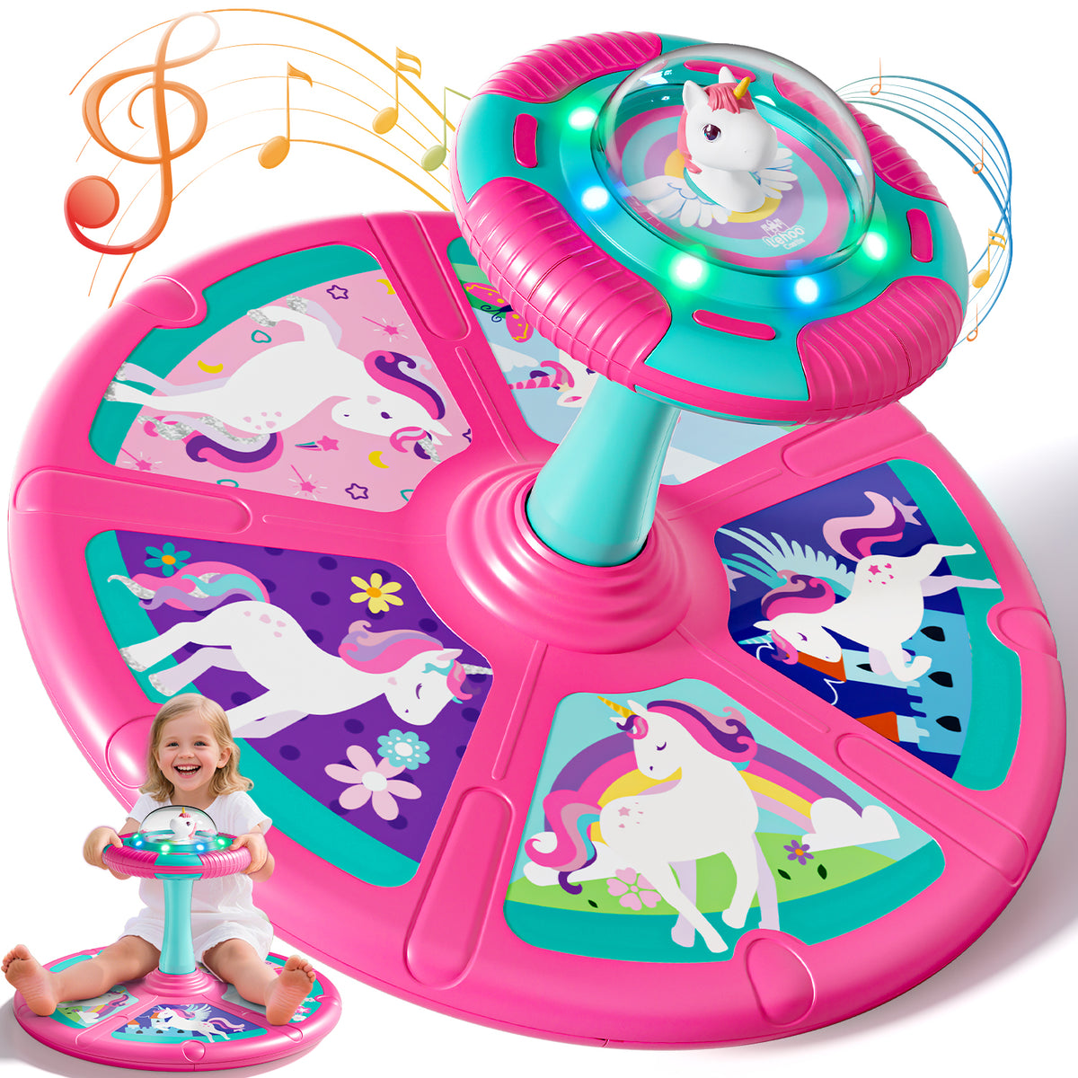 Sit and Spin Toys for Toddler, 360° Toddler Spinning Seat with LED Lights and Music, Spinning Toys for Toddlers 1-3 Year Old