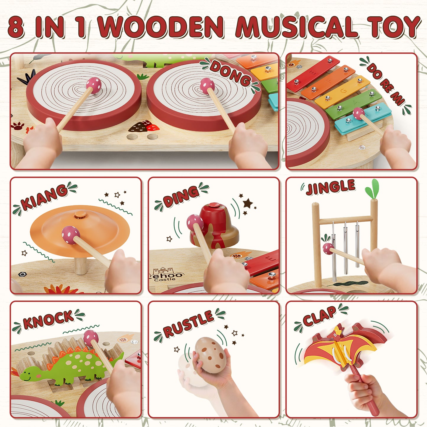 Kids Drum Set, Toys for 1 Year Old, Wooden Musical Instruments for Toddlers, Preschool Educational Xylophone Drum Kit, Montessori Toys for Boys 1-3 Years Old Christmas Birthday Gifts