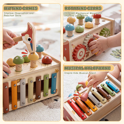 Montessori Toys for 1 Year Old, Wooden Montessori Learning Toys for Toddler, Hammering Pounding Toy with Xylophone, Dinosaur Toys, Wood Preschool Learning Fine Motor Skills Game