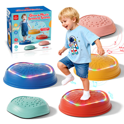 Stepping Stones for Kids, 5pcs Non-Slip Stepping Stones with Light & Music, Toddler Coordination Sensory Game, Upgraded Support Bones, Up to 220 lbs, Stepping Stones for Kids 3-5 6-8 Year Old