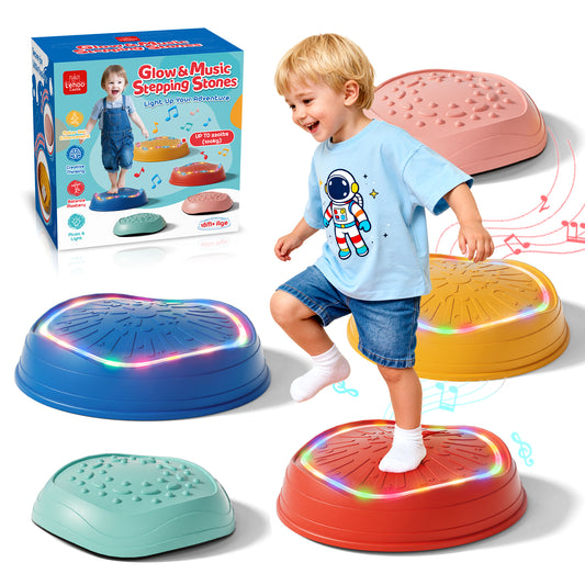 Stepping Stones for Kids, 5pcs Non-Slip Stepping Stones with Light & Music, Toddler Coordination Sensory Game, Upgraded Support Bones, Up to 220 lbs, Stepping Stones for Kids 3-5 6-8 Year Old