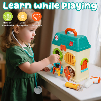 Pet Vet Toy Doctor Kit for Toddler, Pretend Play Set Vet Clinic Toys, Pet Care Playset Animal with Medical Accessories, Hospital Pretend Play Set Vet Toys for 2 3 4 5 6 Year Old Boys Girls Gift