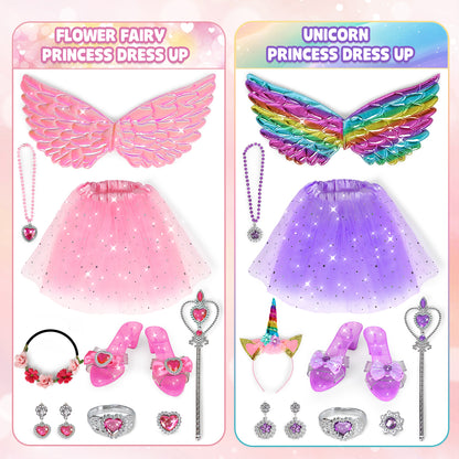 Princess Dress Up, Toddler Princess Dress Toys Costumes Set with Skirts, Shoes, Crowns, Pretend Play Princess Dress Up for Girls 4-6 Birthday Gift