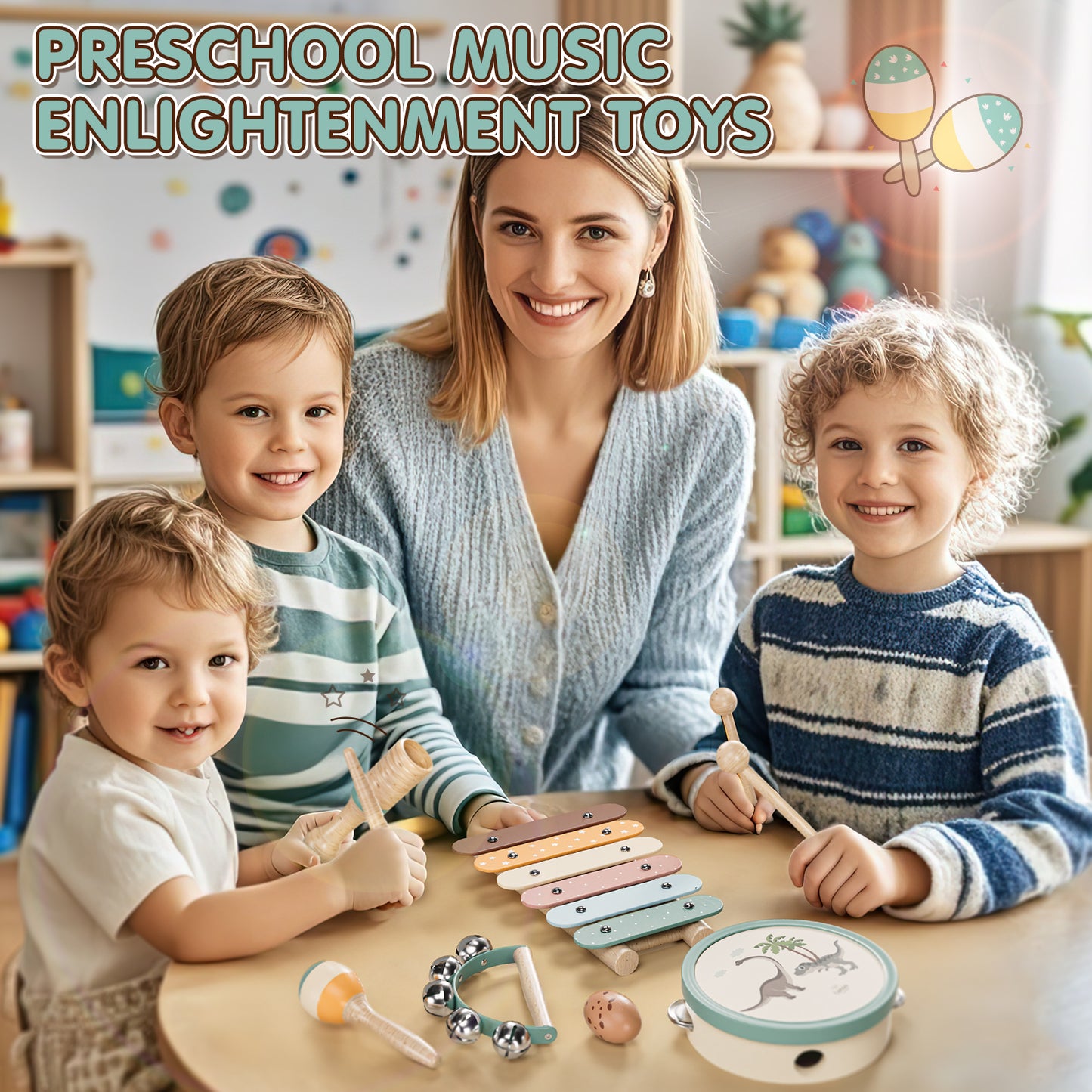 Montessori Toys for 1 Year Old, Musical Instruments for Kids, Dinosaur Baby Music Toys Xylophone for 12-18 Mouth, Education Gifts for Toddlers 1 2 3 Year Old Preschool Girls Boys with Storage Bag