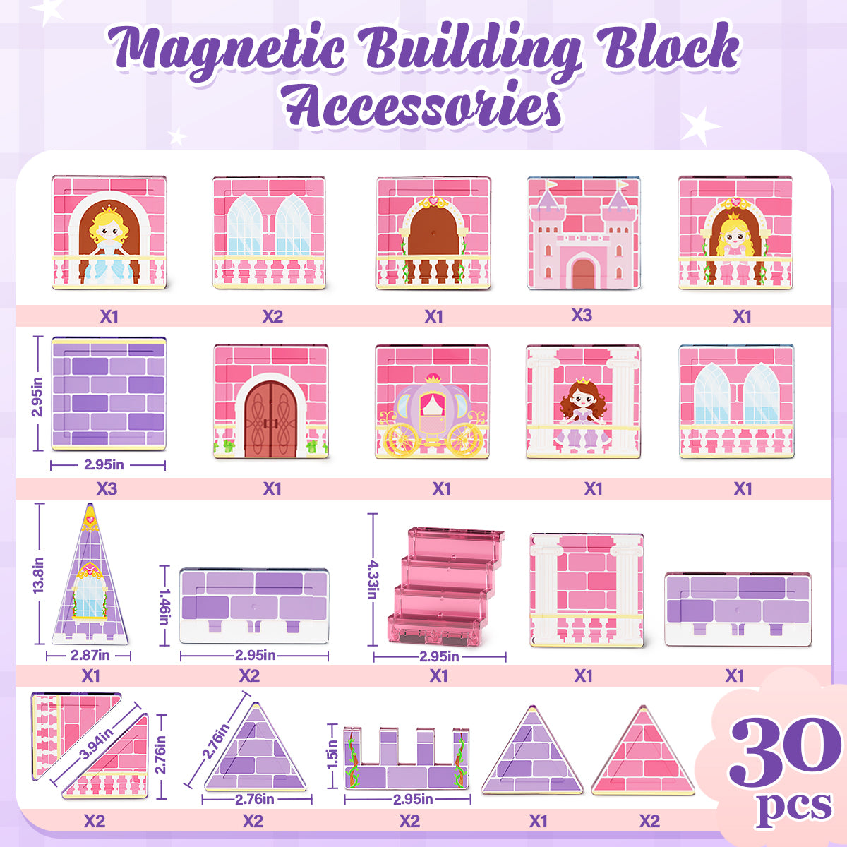 Magnetic Tiles Sets for Kids Ages 4 8 , Princess 30PCS Magnetic Tiles, STEM Montessori Educational Toy for Girls, Magnetic Construction Toys for 4-8 Year Old Kids