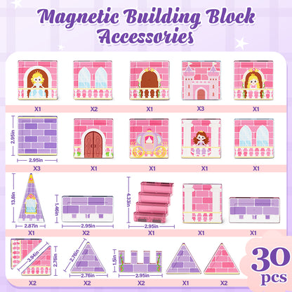 Magnetic Tiles Sets for Kids Ages 4 8 , Princess 30PCS Magnetic Tiles, STEM Montessori Educational Toy for Girls, Magnetic Construction Toys for 4-8 Year Old Kids