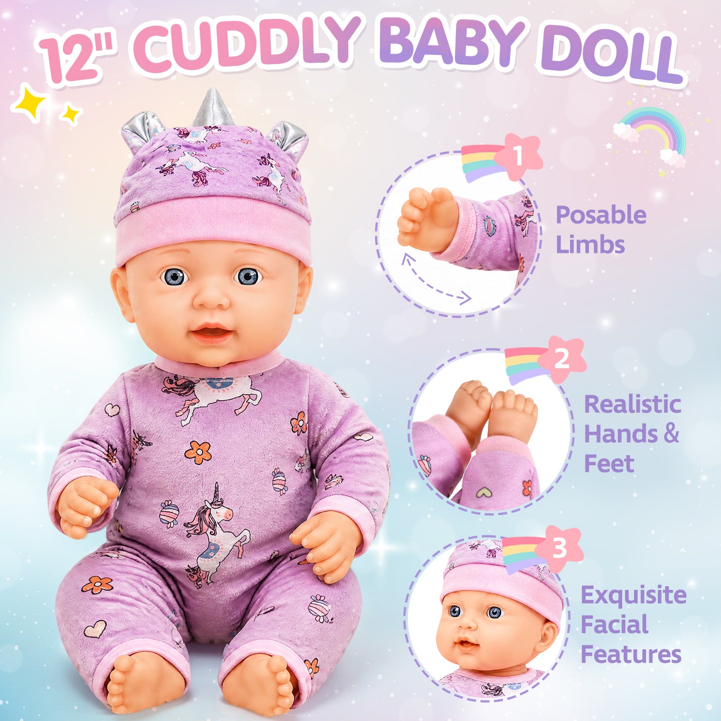 Baby Doll Set, Baby Doll Toys for Girls, 12 PCS Baby Doll Accessories Sets with Basket, hat, clothes, blanket, pillow, bottle, Pretend Play Toy Set for Toddler, Baby Doll for 2 to 4 Year Olds