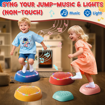 Stepping Stones for Kids, 5pcs Non-Slip Stepping Stones with Light & Music, Toddler Coordination Sensory Game, Upgraded Support Bones, Up to 220 lbs, Stepping Stones for Kids 3-5 6-8 Year Old