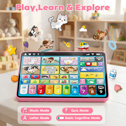 Learning Toys for Toddlers 1 3, Trilingual Learning Tablet with Music and Lights, Montessori Speech Therapy Toys, Education Learning Toys for Kids Ages 1-3 - Pink
