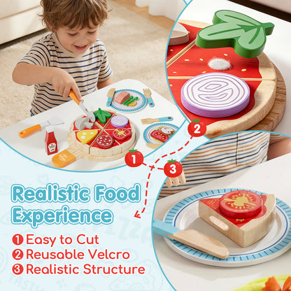 Play Food Sets, Play Kitchen Accessories for Kids, Wooden Pizza Toys, Pretend Play Food for 3 4 5 6 Year Old Kids, Best Gifts for Birthday Christmas