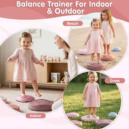 Stepping Stones for Kids, 5Pcs Non-Slip Balance Stepping Stones, Up to 220lbs, Coordination Skills Sensory Toys for Toddlers Ages 2 3 4 5+, Indoor and Outdoor Toys Lawn Games - Pink