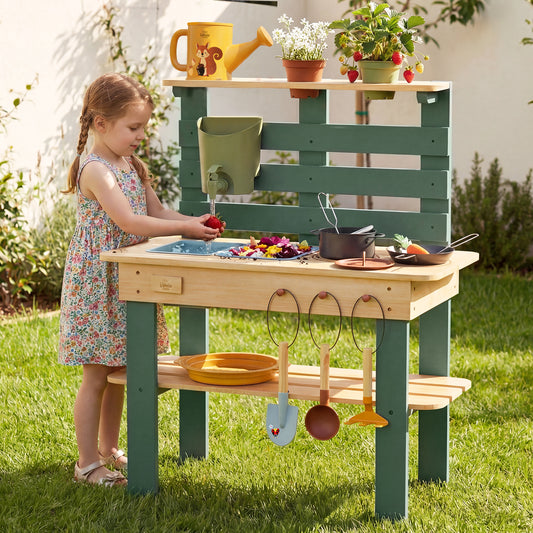 Outdoor Mud Kitchen for Kids, Outdoor Play Kitchen, Wooden Kids Mud Kitchen with Water Tank, Water Play, Cooking, Pretend Play Toys for Boys Girls Age 3+