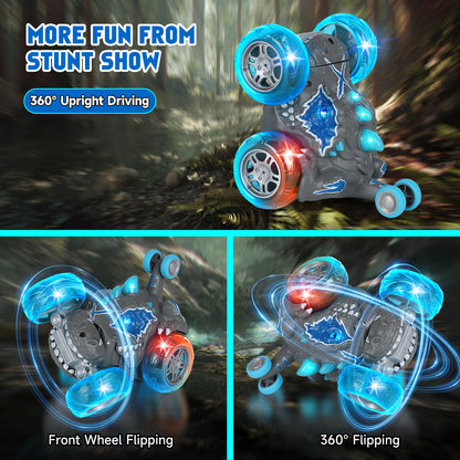 Remote Control Car RC Cars Toys for Boys 3 4 5 6 7 8 9 10 Year Old Girl Boys, 2.4Ghz Fast Stunt with Cool Light Dinosaur Car for Kids Birthday Chritmas