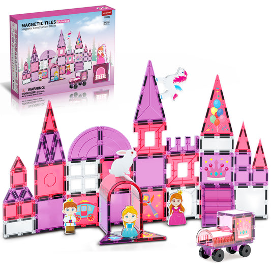Magnetic Tiles, Princess 46PCS Magnetic Blocls, STEM Montessori Education Toy for Girls Boys, Magnetic Construcion Toys for Toddler 3-6 Year Old