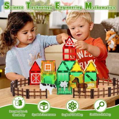 Magnetic Tiles, Farm Animal 46PCS Magnetic Blocls, STEM Montessori Education Toy for Boys Girls, Magnetic Construcion Toys for Toddler 3-6 Year Old